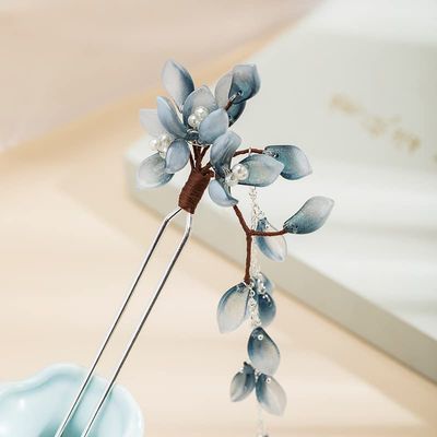 Flower Petal with Pearl Tassels Hairpin Chinese Hanfu and Style Hair Retro with Metal Handmade Hair Clip Hair Accessories for Women Girls Long Hair(Flower petals)