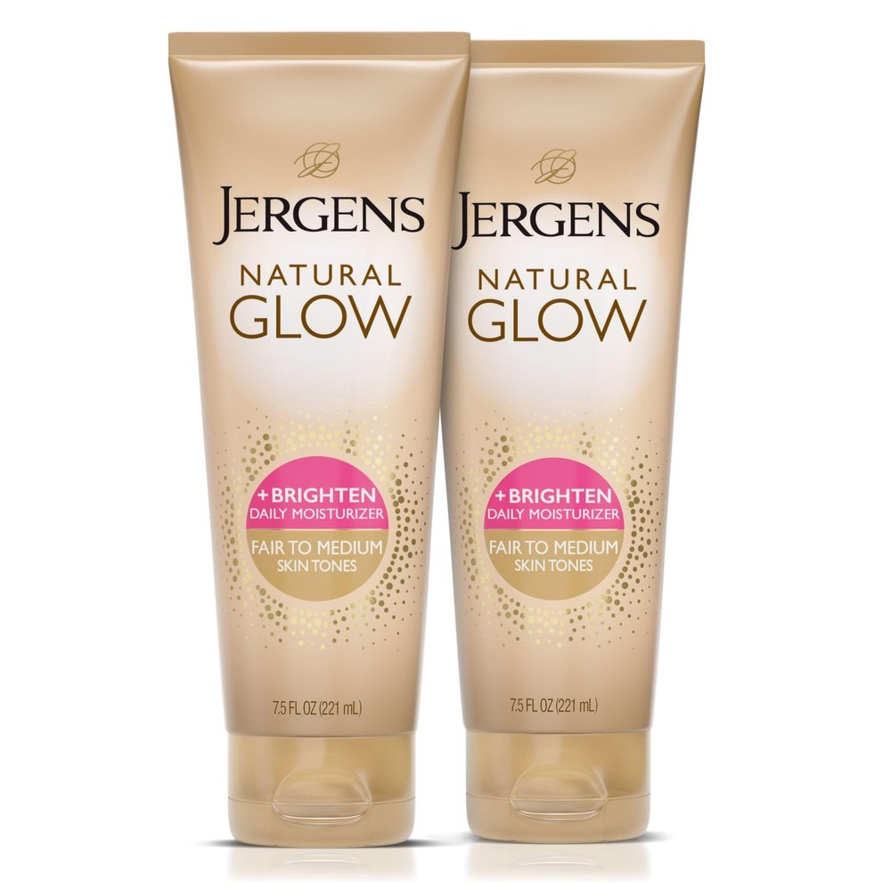 Jergens Natural Glow Self Tanner Body Lotion, Sunless Tanning, Fair to Medium Skin Tone, Daily Moisturizer with Coconut Oil, Vitamin E and Antioxidants, 7.5 Oz, Pack of 2