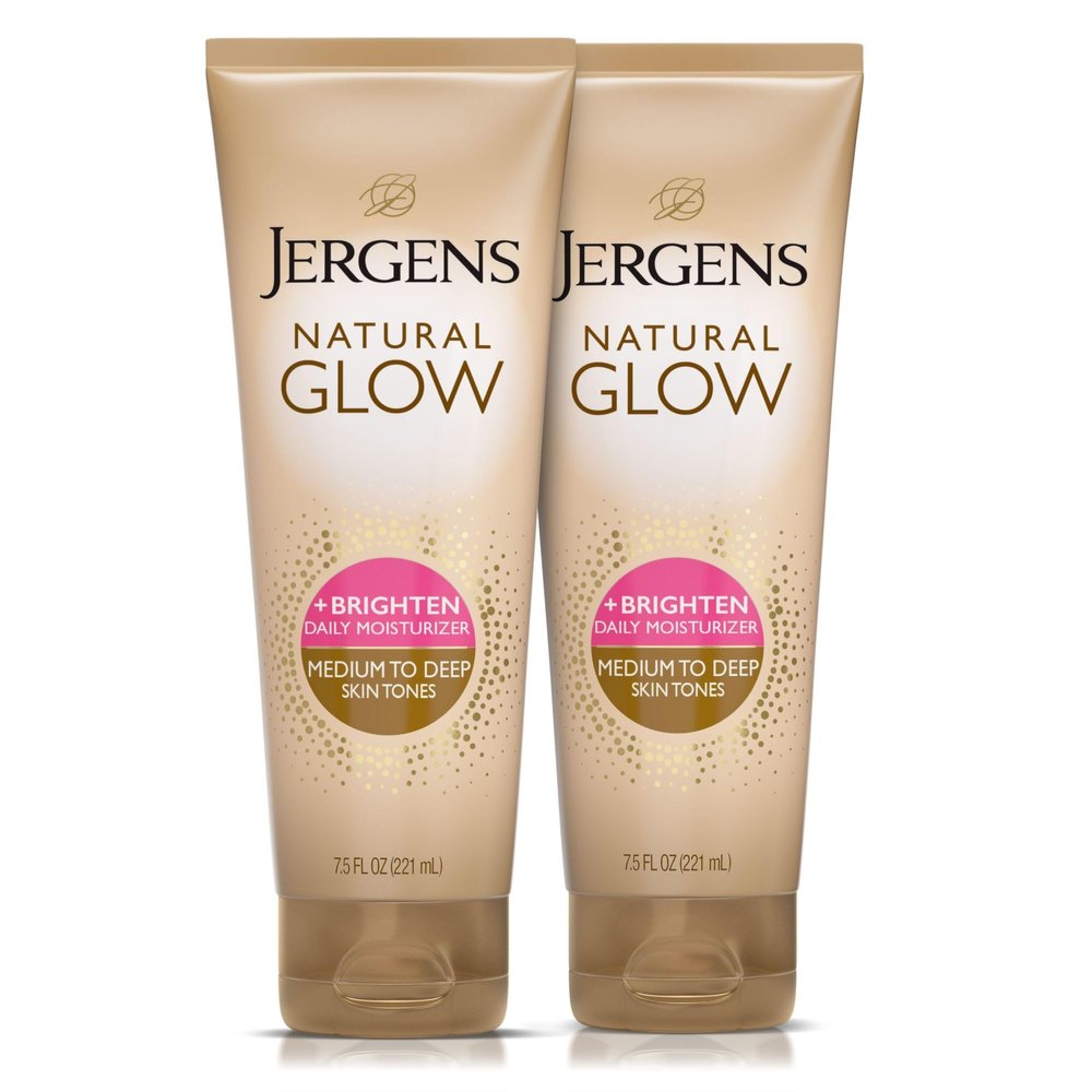 Jergens Natural Glow Self Tanner Body Lotion, Daily Sunless Tanning, Medium to Deep Skin Tone, Daily Moisturizer with Coconut Oil, Vitamin E and Antioxidants, 7.5 Oz, Pack of 2