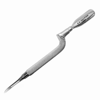 1pc Comfort Hold Easy Grip Ergonomically Angled Curved Cuticle Pusher Tool Heavy Duty 5" Double Ended Pusher & Cleaner - Premium Pakistan Stainless Steel