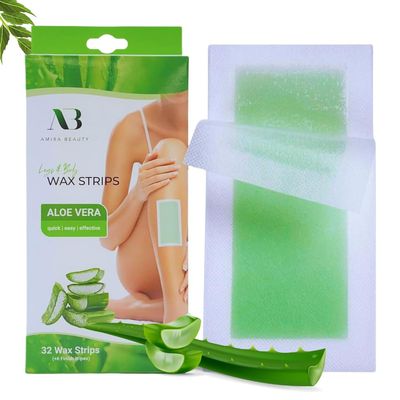 Amira Beauty - Waxing Strips Infused with Aloe Vera Pre Applied Ready to Use Hair Removal Wax Strips for Legs and Body Suitable for All Skin Types 64 Count