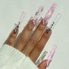 Real Gel Handmade luxurious Long Pink Press on Nails Gems Coffin Fake Nails with Designs Glossy False Nails for Women and Girls (50mm L) view 4