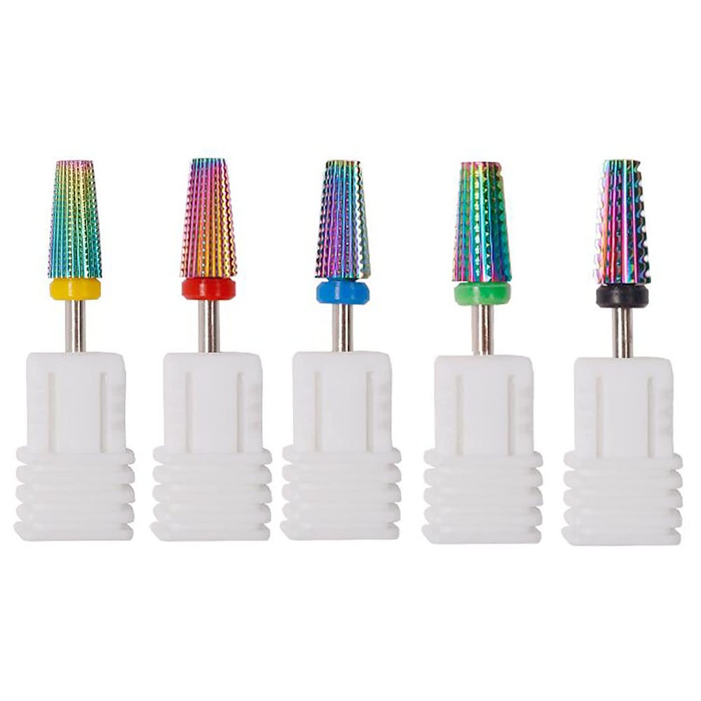 5pcs Tungsten Carbide Nail Drill Bits Set, Flat Top Bits for Manicure Pedicure Remover Tools, Salon Home Nail Care Supplies