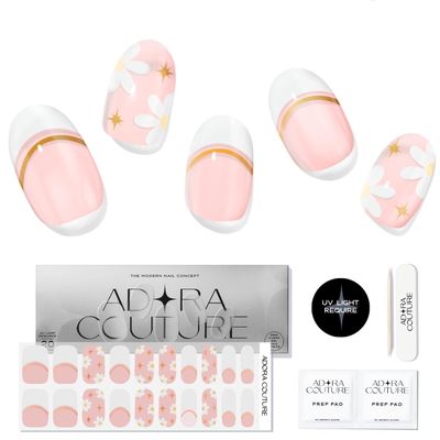Adora Couture Semi Cured Gel Nail Strips with 30 Pieces - UV Gel Stickers, Manicure Kit, Easy Application Wraps Includes Prep Pads, Nail File, Wooden Stick - UV Light Required (Beige Frenchie)
