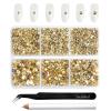 Beadsland 4300pcs Flatback Rhinestones,Gold Rhinestone Nail Gems Round Crystal Rhinestones for Crafts,Mixed 6 Sizes with Picking Tweezers and Wax Pencil Kit, SS6-SS20,Metal Sunlight view 1