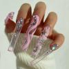 Real Gel Handmade luxurious Long Pink Press on Nails Gems Coffin Fake Nails with Designs Glossy False Nails for Women and Girls (50mm XS) view 2
