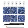 Beadsland 4300pcs Flatback Rhinestones,Light Blue Rhinestone Nail Gems Round Crystal Rhinestones for Crafts,Mixed 6 Sizes with Picking Tweezers and Wax Pencil Kit, SS6-SS20,Light Sapphire view 1