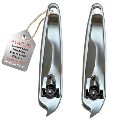 2 Slanted Edge Nail Clippers & Cuticle Trimmer Side Angle Clipper Pedicure Manicure Tool Cutter Hangnail Cutting Slanted Tip Nail Clipper Cuticle Remover Tool  Made in Korea