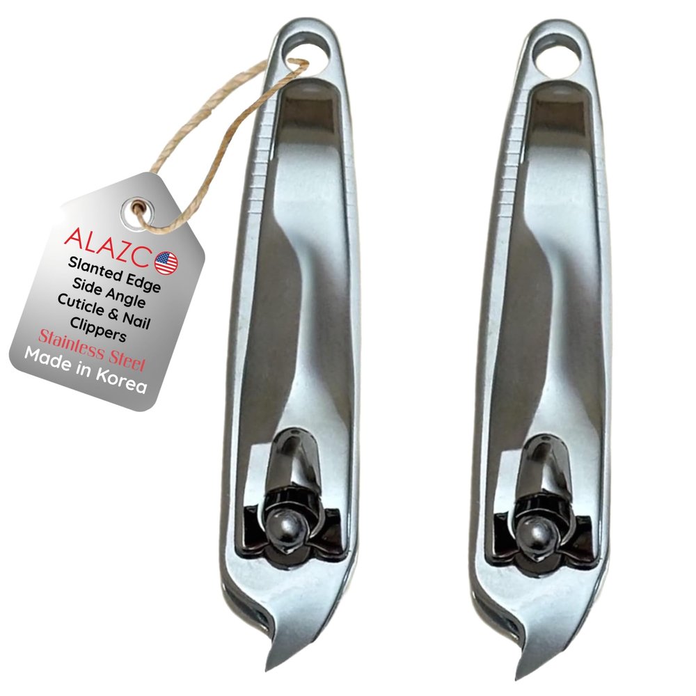 2 Slanted Edge Nail Clippers & Cuticle Trimmer Side Angle Clipper Pedicure Manicure Tool Cutter Hangnail Cutting Slanted Tip Nail Clipper Cuticle Remover Tool  Made in Korea
