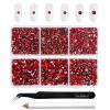 Beadsland 4300pcs Flatback Rhinestones, Red Rhinestone Nail Gems Round Crystal Rhinestones for Crafts,Mixed 6 Sizes with Picking Tweezers and Wax Pencil Kit, SS6-SS20, Siam view 1