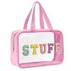 Yowivon Clear Stuff Tote Bag Pink Big Travel Cosmetic Makeup Toiletry Bag with Handle and Zipper, Transparent Waterproof Beach Sunscreen Bags Stadium Concert Snack Bags for Women view 1