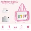 Yowivon Clear Stuff Tote Bag Pink Big Travel Cosmetic Makeup Toiletry Bag with Handle and Zipper, Transparent Waterproof Beach Sunscreen Bags Stadium Concert Snack Bags for Women view 2