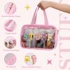 Yowivon Clear Stuff Tote Bag Pink Big Travel Cosmetic Makeup Toiletry Bag with Handle and Zipper, Transparent Waterproof Beach Sunscreen Bags Stadium Concert Snack Bags for Women view 3