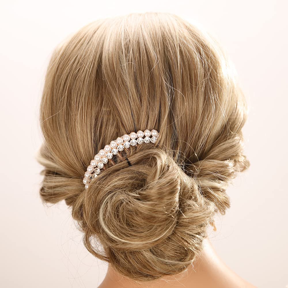 Aimimier Pearl Crystal French Hair Combs Vintage Rhinestone Long Teeth Hair Pins Dainty Hair Pieces Bridal Wedding Hair Accessories for Women and Girls(Style 1)