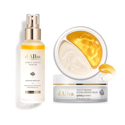 d'alba Piedmont White Truffle First Spray Serum and White Truffle Double Serum & Cream, Face Moisturizer, Non Comedogenic, Suitable for All Skin Types (100ml, 70g)
