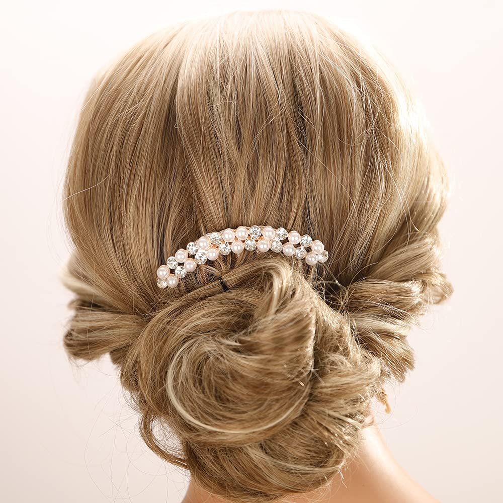 Aimimier Pearl Crystal French Hair Combs Vintage Rhinestone Long Teeth Hair Pins Dainty Hair Pieces Bridal Wedding Hair Accessories for Women and Girls(Style 3)