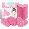 60-Count Kickleen Compressed Cellulose Heart Shape Facial Sponges | 100% Natural Cosmetic Spa Sponges for Facial Cleansing | Exfoliating | Makeup and Mask Removal | Reusable |Skin Massage (Pink) view 1