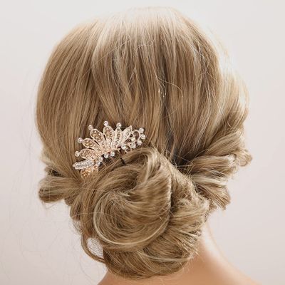 Aimimier Peacock Crystal Hair Side Combs Vintage Rhinestone Long Teeth Hair Clip Pins Decorative Flower Combs Bridal Wedding Hair Accessories for Women and Girls(Champagne)