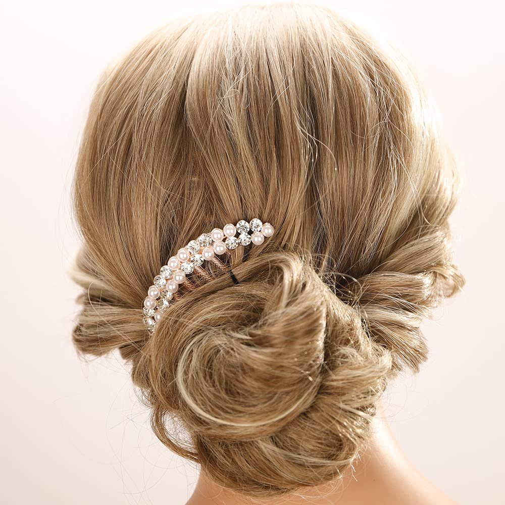 Aimimier Pearl Crystal French Hair Combs Vintage Rhinestone Long Teeth Hair Pins Dainty Hair Pieces Bridal Wedding Hair Accessories for Women and Girls(Style 2)