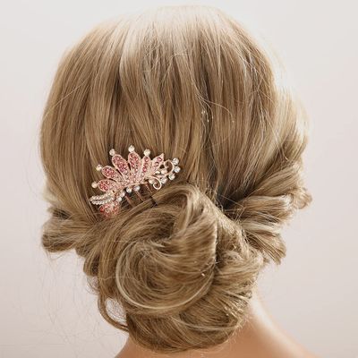 Aimimier Peacock Crystal Hair Side Combs Vintage Rhinestone Long Teeth Hair Clip Pins Decorative Flower Combs Bridal Wedding Hair Accessories for Women and Girls(Pink)