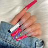 FRUJCDKI Real Gel Handmade luxurious Long Red Marble French Press on Nails Gems Coffin Fake Nails with Designs Glossy False Nails for Women and Girls (039-M) view 2