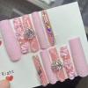 FRUJCDKI Real Gel Handmade luxurious Long Pink Flower Press on Nails Gems Coffin Fake Nails with Designs Glossy False Nails for Women and Girls (041-M) view 3