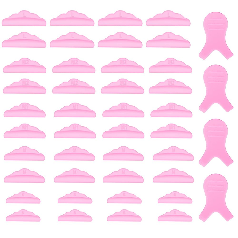 44 Piece Lash Lift Rods,Silicone Eyelash Perming Curler Makeup Tools,5 Sizes S/M/M1/M2/L,Reusable Lash Lifting Pads (Pink)