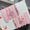 FRUJCDKI Real Gel Handmade luxurious Long Pink Flower Press on Nails Gems Coffin Fake Nails with Designs Glossy False Nails for Women and Girls (041-L) view 4