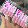 FRUJCDKI Real Gel Handmade luxurious Long Gradient love French Press on Nails Gems Coffin Fake Nails with Designs Glossy False Nails for Women and Girls (044-L) view 1
