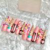 FRUJCDKI Real Gel Handmade luxurious Long Ice-cream candy Press on Nails Gems Coffin Fake Nails with Designs Glossy False Nails for Women and Girls (046-L) view 4