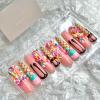 FRUJCDKI Real Gel Handmade luxurious Long Ice-cream candy Press on Nails Gems Coffin Fake Nails with Designs Glossy False Nails for Women and Girls (046-XS) view 2