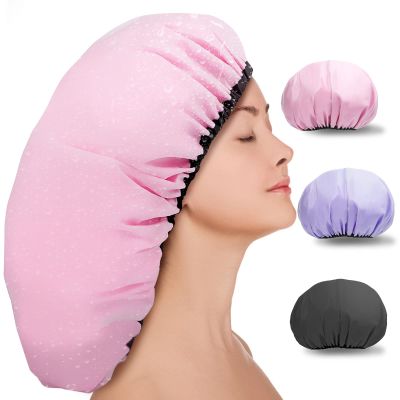 Sheomern 3 Pcs 16.5" Super Extra Large Shower Cap - Reusable Dual Waterproof for Women, Jumbo Satin Lined for Braids & Long Hair, XXL Adjustable for Locs Dreadlocks Music