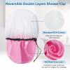 Sheomern 3 Pcs 16.5" Super Extra Large Shower Cap - Reusable Dual Waterproof for Women, Jumbo Satin Lined for Braids & Long Hair, XXL Adjustable for Locs Dreadlocks Music view 4