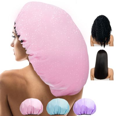 Sheomern 3 Pcs 16.5" Super Extra Large Shower Cap, Reusable Dual Waterproof Satin Lined XXL Adjustable Hair Cap for Braids & Long Hair, Locs Dreadlocks
