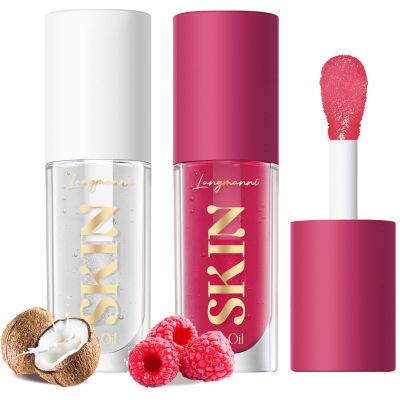 LANGMANNI Moisturizing Lip Oil,No-Sticky Lip Gloss Lip Balm Lip Care,Fruit Flavoured Lip Oil For Dry Lip's Moisturizing Hydrating And Nourishing ((Raspberry+Coco))