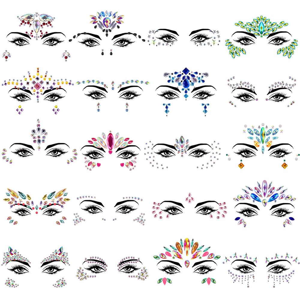 SIQUK 20 Sets Face Jewels Stick on Face Gems Rave Face Jewel Stickers Rhinstone Face Crystal Eye Jewels for Festival Rave Carnival Party
