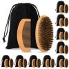 10 Sets Grooming Kit for Men - Natural Boar Bristle Brush, Pear Wood Dual-Sided Wide Tooth Comb, and Travel Pouch (Oval Shape) for Beard Care view 1