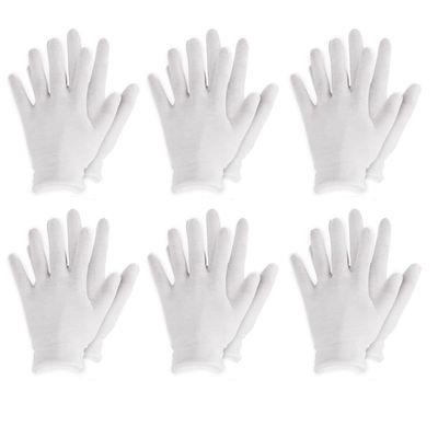 Cotton Work Gloves White Thin Reusable Elastic Golves Dry Hand Moisturizing Cosmetic Hand Spa Coin Jewelry Inspection (Color : 6 Pairs)