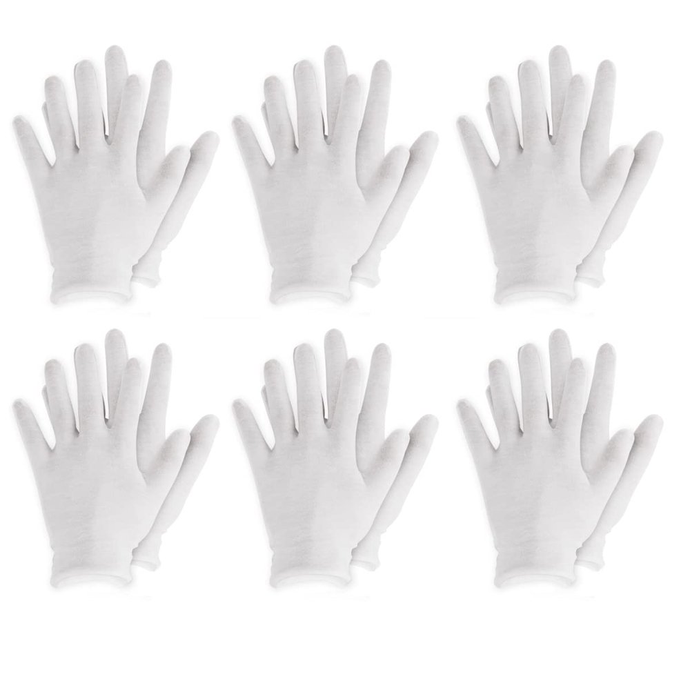 Cotton Work Gloves White Thin Reusable Elastic Golves Dry Hand Moisturizing Cosmetic Hand Spa Coin Jewelry Inspection (Color : 6 Pairs)