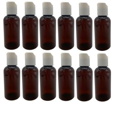 Natural Farms 2 oz Amber Boston BPA FREE - Boston Bottles - 12 Pack Empty Refillable Containers - Essential Oils - Hair | White Smooth Disc Caps - Made in the USA