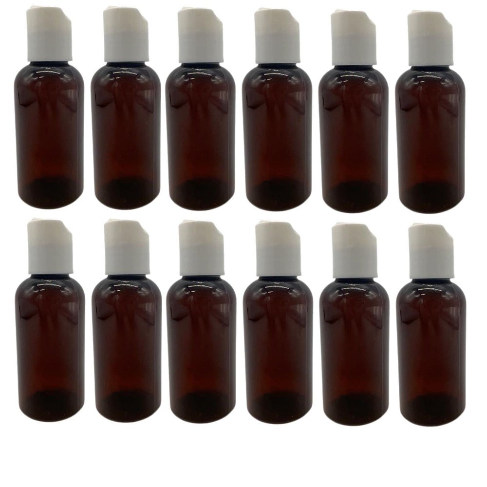 Natural Farms 2 oz Amber Boston BPA FREE - Boston Bottles - 12 Pack Empty Refillable Containers - Essential Oils - Hair | White Smooth Disc Caps - Made in the USA