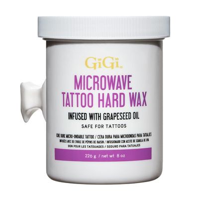 GiGi Microwave Tattoo Hard Wax for Hair Removal - Grapeseed Oil-Infused Safe for Tattoos, No Strips Needed, 8 oz