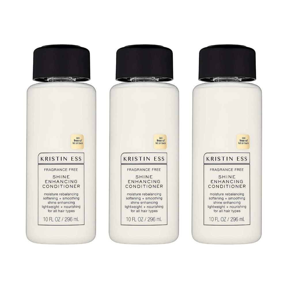 Kristin Ess Hair Fragrance Free Shine Enhancing Conditioner for Moisture, Hydration + Shine, Vegan, Paraben, Sulfate, Phthalate and Silicone Free, Gluten Free, 10 fl. oz. (Pack of 3)