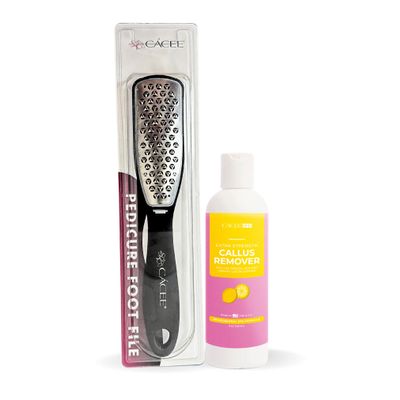 Cacee Callus Remover (8oz) and Corn Cutter Foot File Set for Feet, Gel Formula with Tea Tree Oil & Lemon Scent, Works Great with Foot Scrubber, Foot File, or Pumice Stone, Callous or Corn Remover