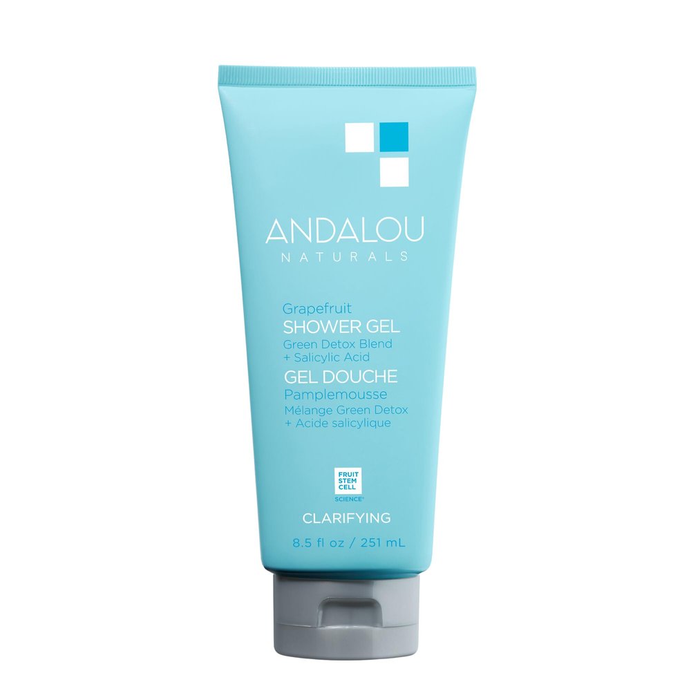 Andalou Naturals Body Wash, Clarifying Grapefruit Shower Gel, Gentle Exfoliating Salicylic Acid Body Wash with Tea Tree & Witch Hazel, Targets Back Acne, Blemishes & Excess Oil, 8.5 fl oz