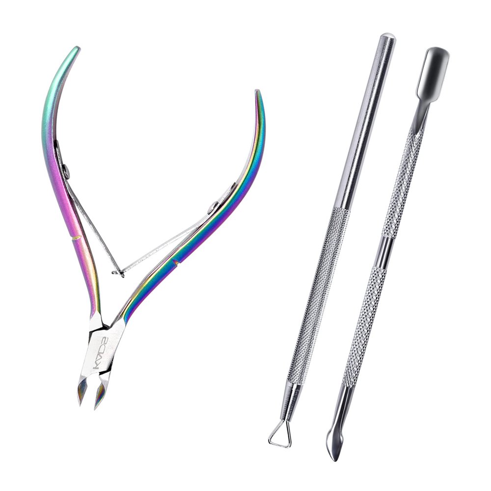 Rolabling 3 pcs Pro Stainless Steel Triangle Nail Polish Remover Cuticle Nipper Clipper Cuticle Pusher and Spoon Cleaner Double-Head Nail Art Manicure Tools (Size 4)