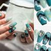 Sun&Beam Nails Handmade Long Coffin Ballerina Black Blue False Nail Tips with Cute 3D Diamond Popular Charm Design Press On Nails 10 Pcs (#71 L) (FN-HM-071-L.AU) view 2