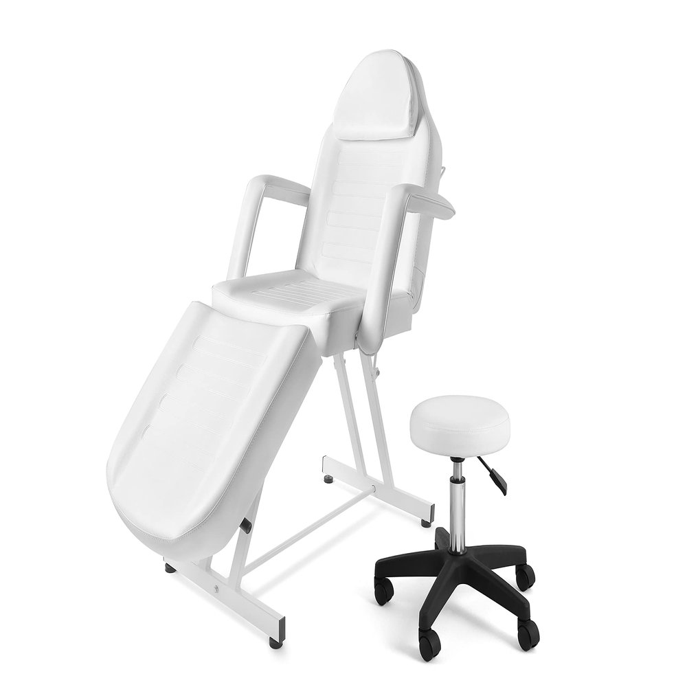 Eastmagic Professional Facial Chair Adjustable Tattoo Chair Eyelash Extension Facial Table Chair Spa Bed Esthetician Bed (White)
