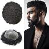 Afro Curly Toupee For Black Men All Poly Skin Brazalian 100% Human Kinky Coily Hair Hairpieces Afro American PU Injection Man Weave Hair Units For Black Men (8''X10''-14mm afro wave, 1B# OFF BLACK) view 1