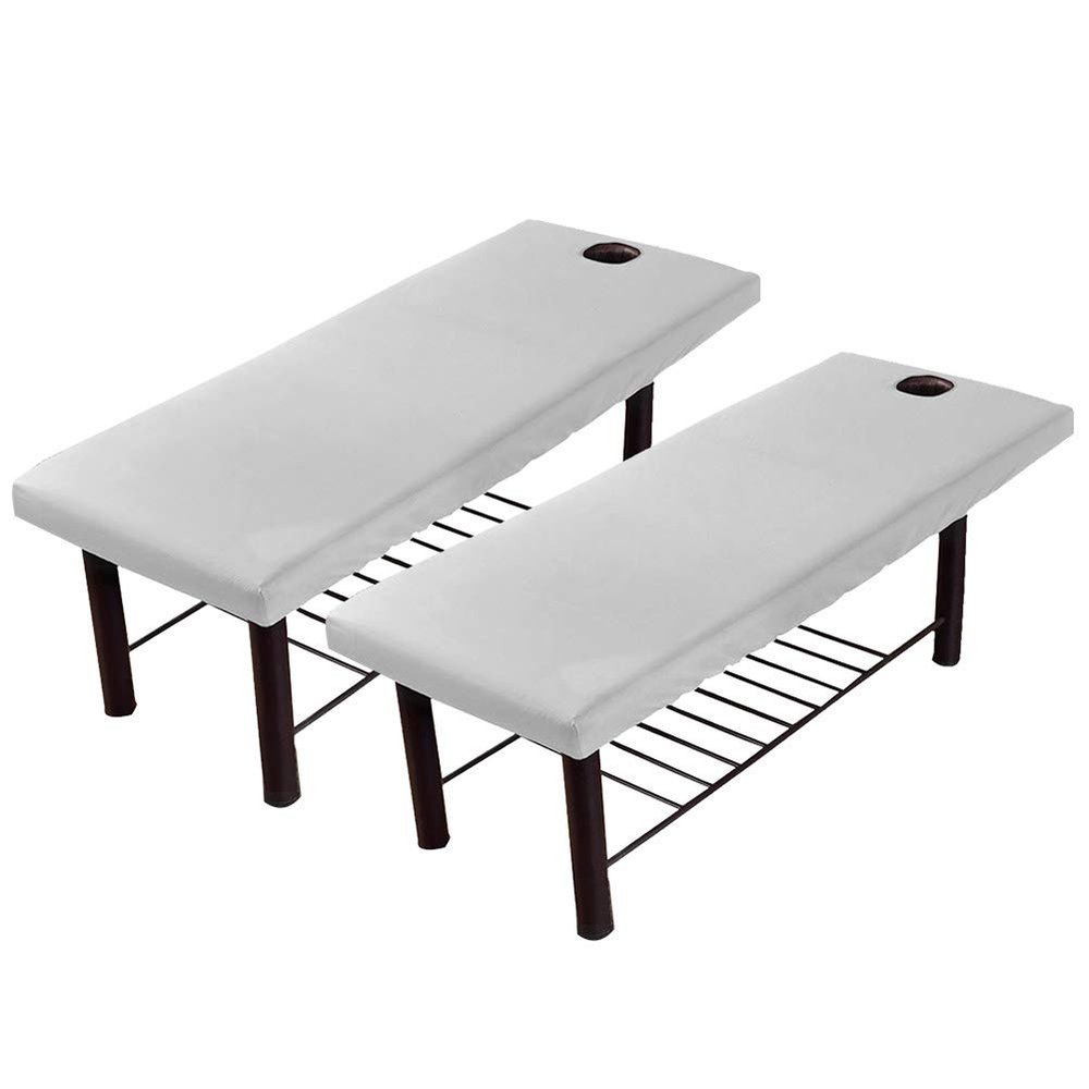 EKDJKK Massage Table Sheet, Massage Bed Cover with Face Hole, Fitted Sheets Washable Reusable Massage Table Cover (Gray, 2pc)